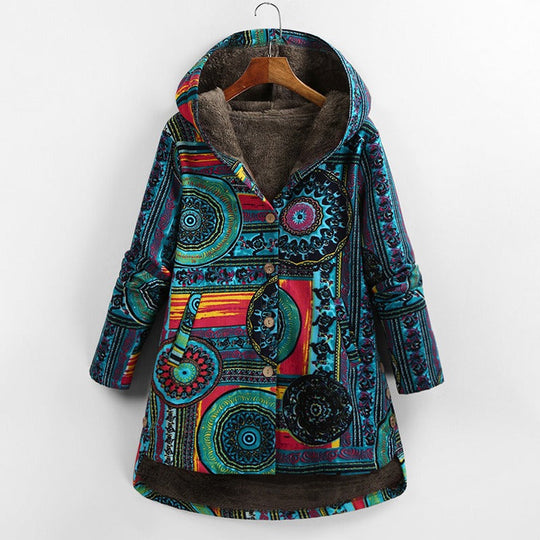 Bunte Winterjacke mit Kapuze für Frauen