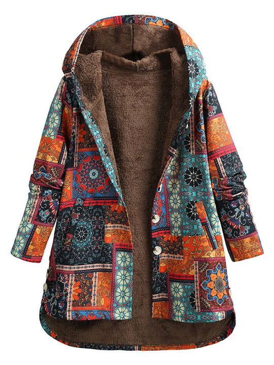 Bunte Winterjacke mit Kapuze für Frauen