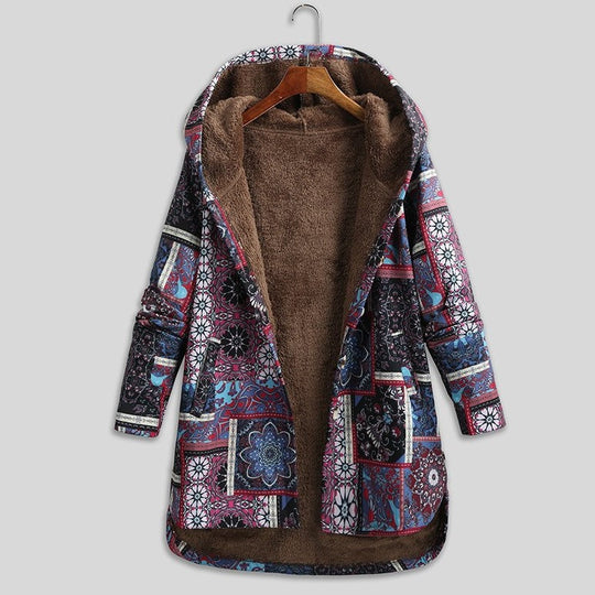 Bunte Winterjacke mit Kapuze für Frauen